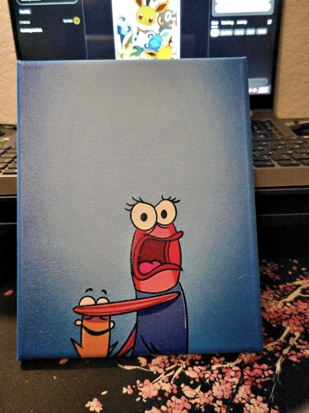 8x10 SpongeBob Character Framed Painting in Blue & Red
